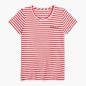 EUC J Crew sz Small S “Le Weekend" Chain-stitch Graphic Red Striped T-shirt NWT